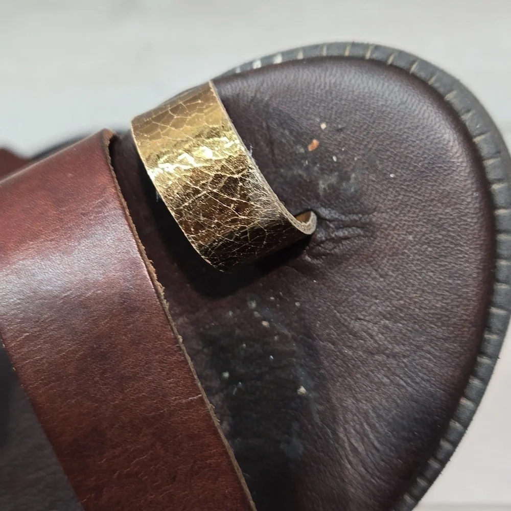 Sundance Leather Toe Loop Platform Buckle Sandals sz 37 / 6.5 - Picture 8 of 13